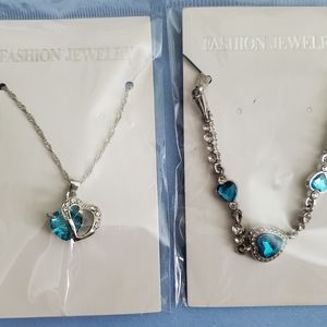 Blue heart necklace & Bracelet